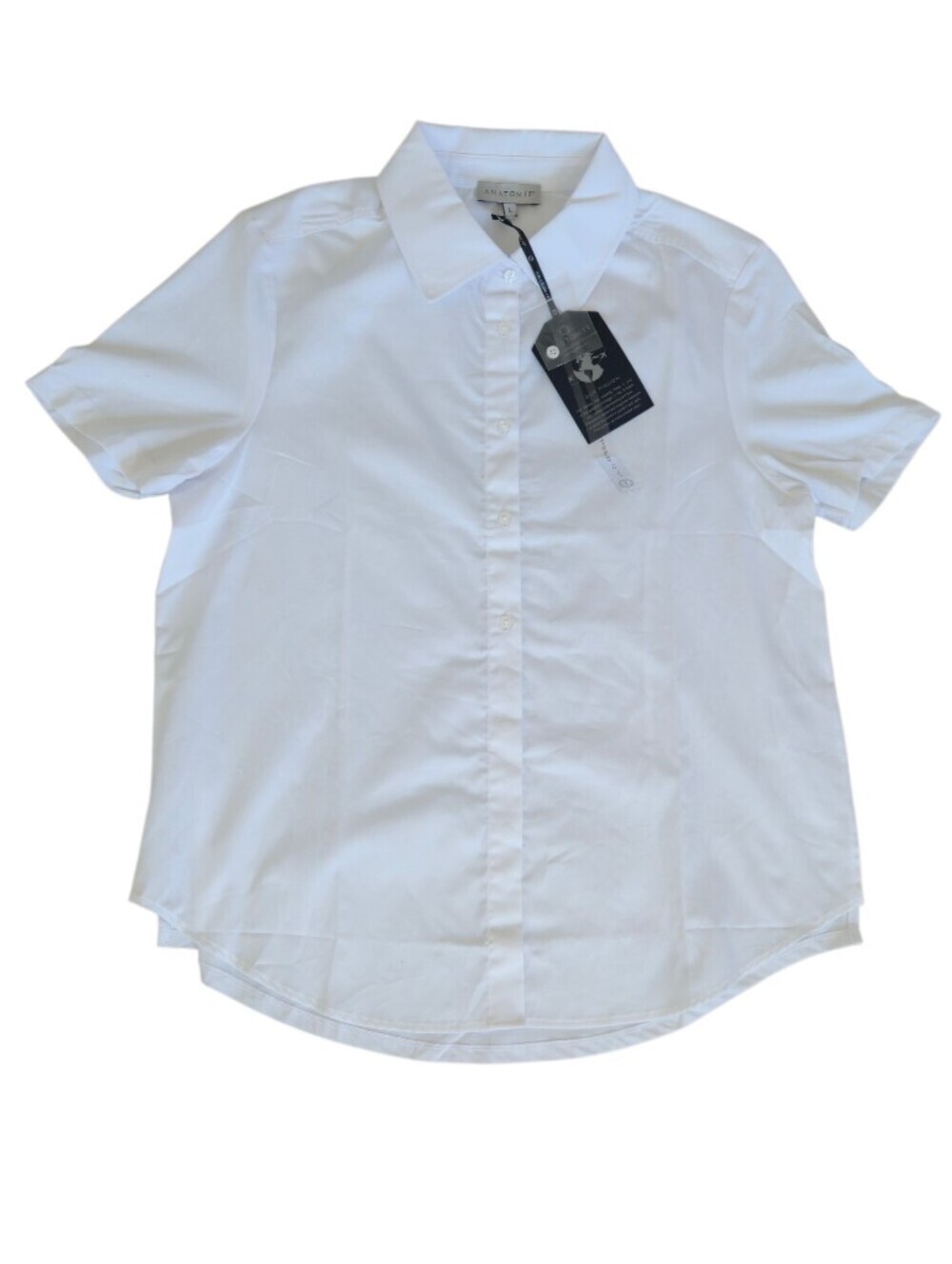 Anatomie Helia Knit Poplin Short Sleeve Button-Down Shirt Size Large